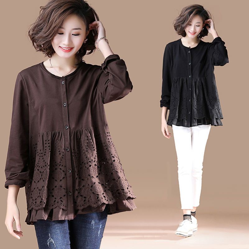 S39312 # Atasan Hamil Lengan Panjang Ukuran Besar Baju Korea Atasan Katun Longgar untuk Wanita Blus 