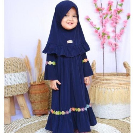 Ank Dress Gamis Anak Bahan Adem Khimar Motif Setelan Keren Bju Kurung Malaysia Long Import Umur 9 12