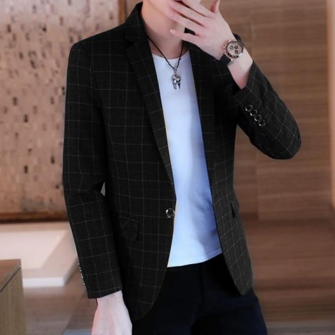 Jas Blazer Pria Motif Kotak-Kotak/Baju Jas Blazzer Casl Slimfit Pria S015