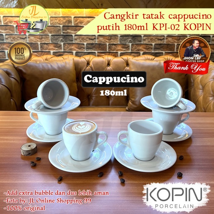 Terlaris Kopin Cangkir Set 6 Pasang Putih 180Ml Kpi-02 / Coffee Latte Cappucino Porcelain Cup And