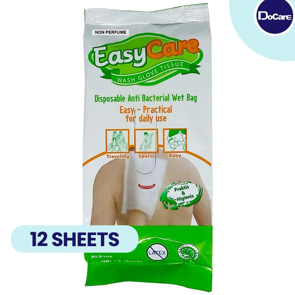 Easycare Wash Gloves 12 Sheets Non Parfume / Washlap Sekali Pakai Non Alcohol / Tissue Basah Mandi /