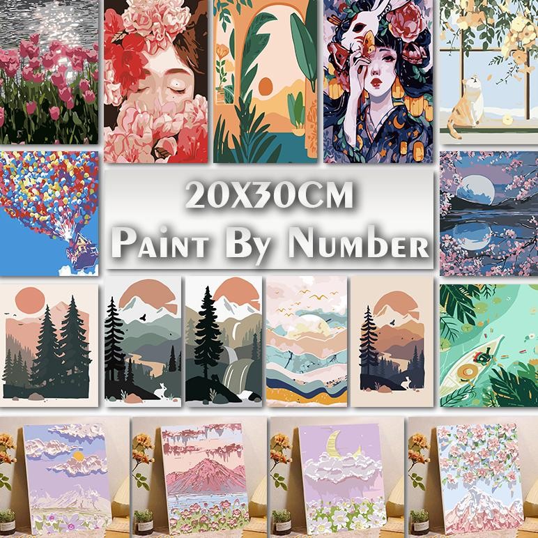 

COD Paint By Number 20x30cm DIY Paint Kit with Frame Digital Painting Landscape Cartoon Anime Series dvc-78