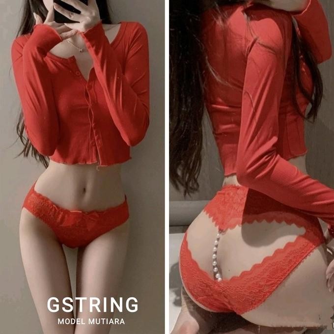 Celana Dalam Gstring Wanita Sexy Mutiara Pearl Tali Satu Transparan