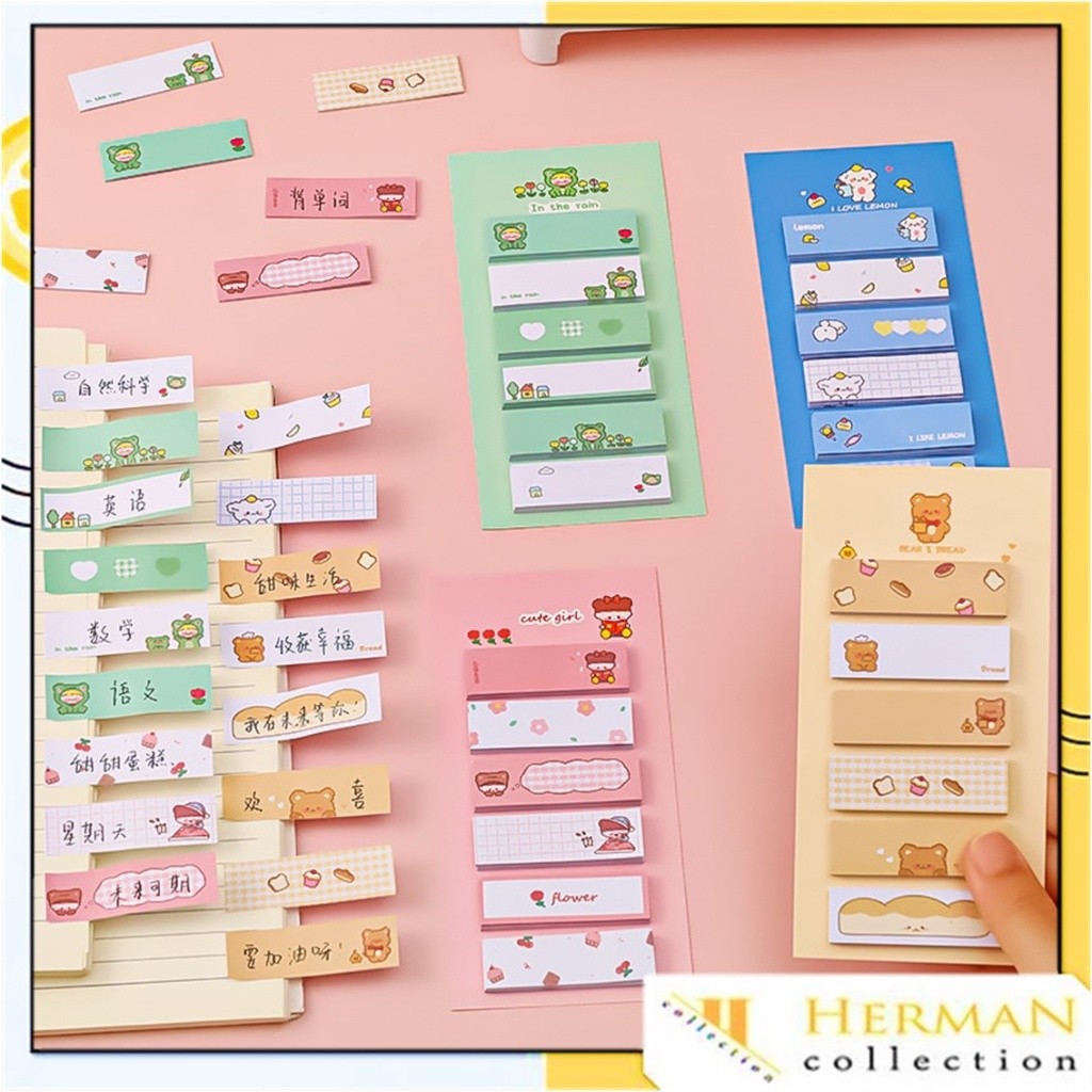 

HC Sticky Notes Lucu 6IN1 Tempelan Kertas Catatan 120 Lembar Notes Kertas Tempel Karakter Bear Frog