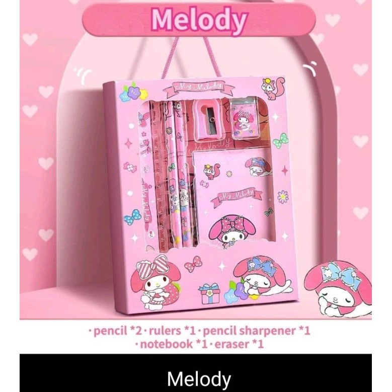 

Vee Gift Set Perlengkapan Tulis Anak Sekolah 6In1/Set Alat Tulis Anak Karakter Sanrio Kuromi Melody