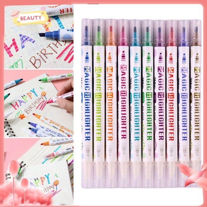 

Vee Beauty 10Pcs/Set Penanda Neon Kantor Perlengkapan Sekolah Berubah