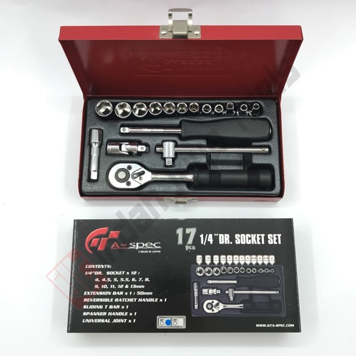 GT A-SPEC JAPAN SOCKET SET 1/4" 17 PCS - KUNCI SOK SET SOCKET SOCK