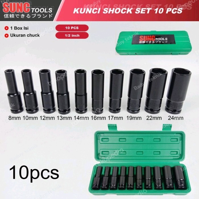 MATA SOCKET IMPACT CORDLESS PANJANG SET 10PCS DRIVE 1/2" KUNCI SOK SET