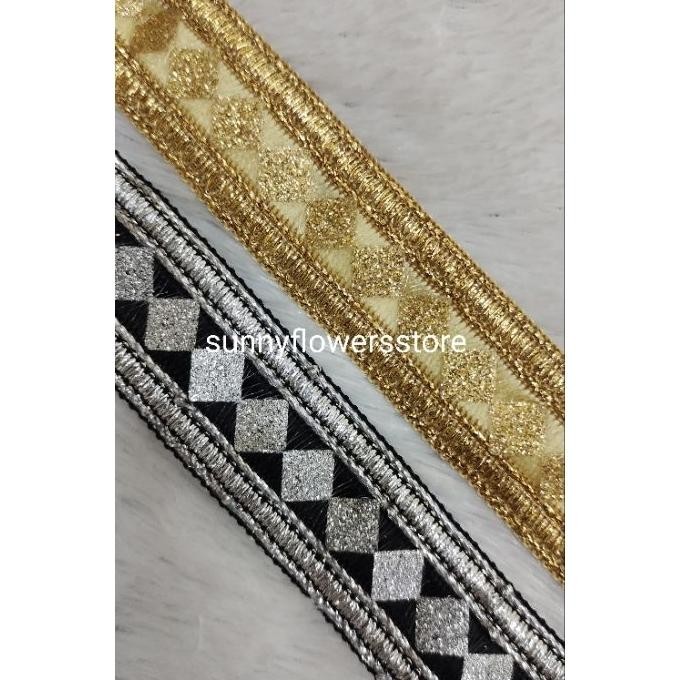Renda  India Motif Wajik Gold Lebar,2,8Cm Isi 10 Yard