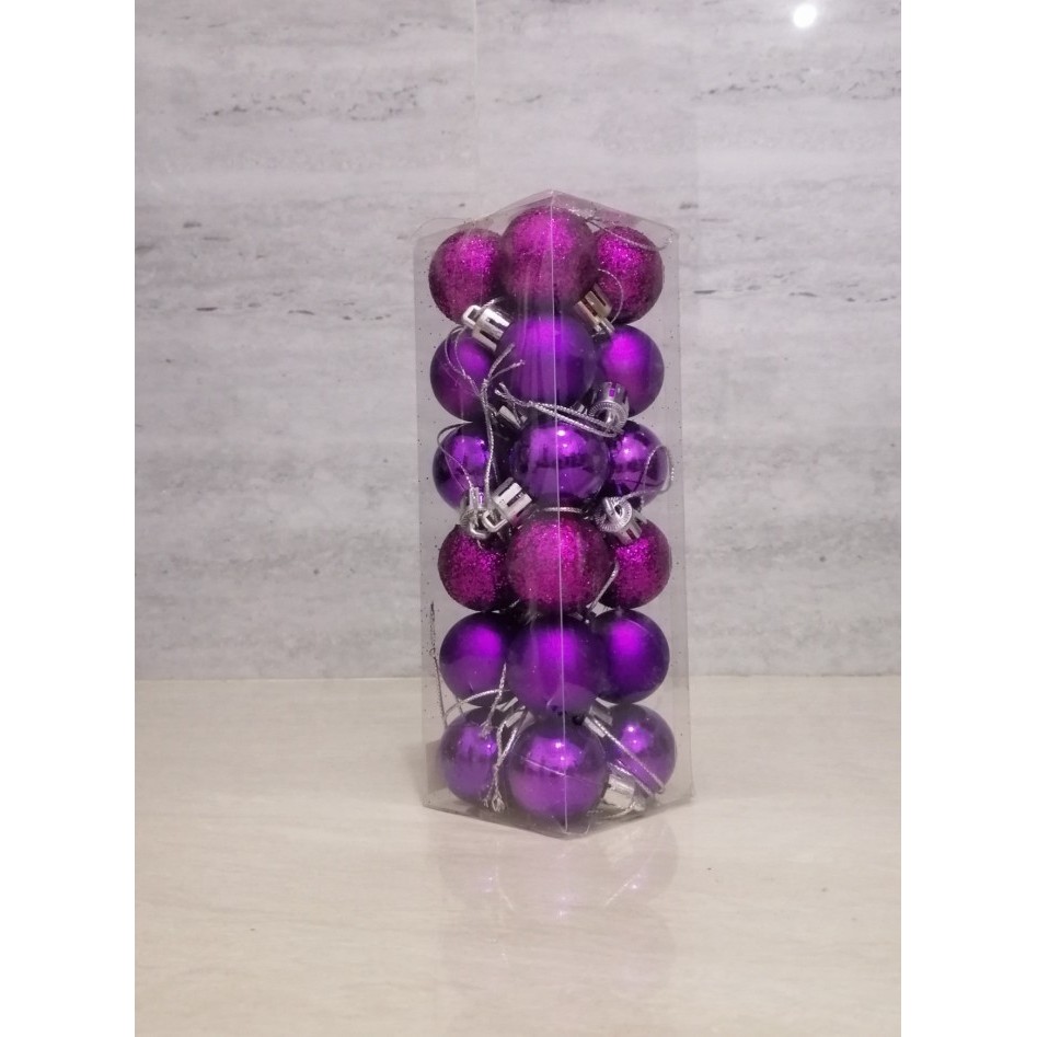 Terjamin Bola Hiasan Pohon Natal 3Cm Isi 24 Pcs Warna Ungu Kode 252