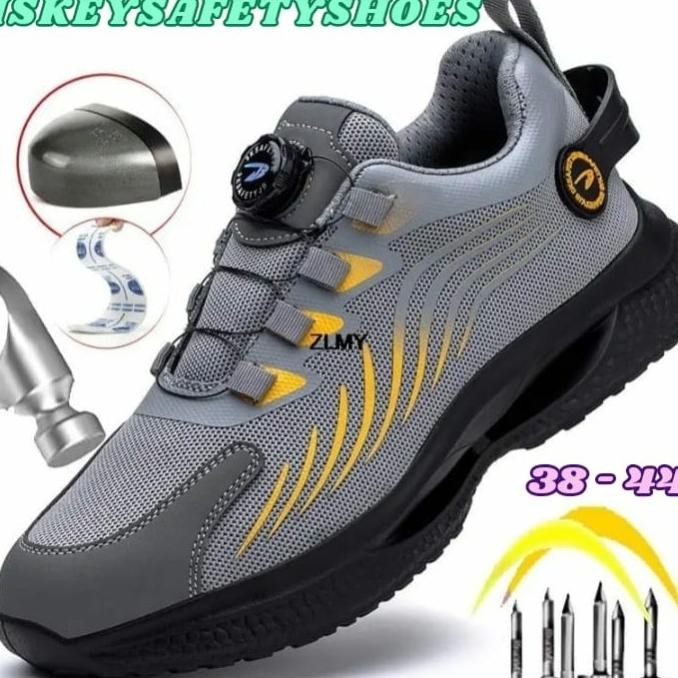 SEPATU SAFETY ABU KUNING TALI PUTAR IMPORT
