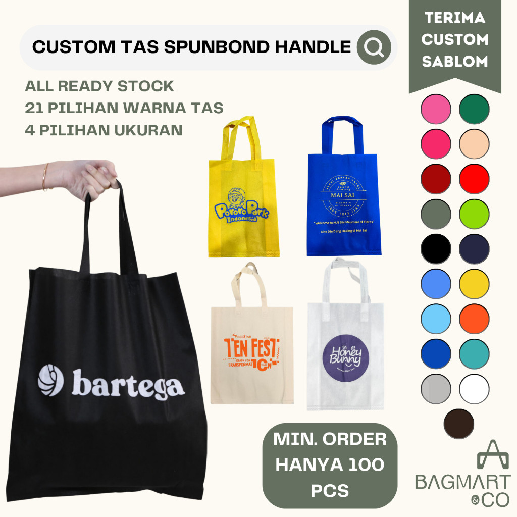 

NEW PRODUK CUSTOM SABLON TAS BELANJA HANDLE SPUNBOND GOODIE TOTE BAG LOGO 75 GR CUSTOM TAS NIKAHAN