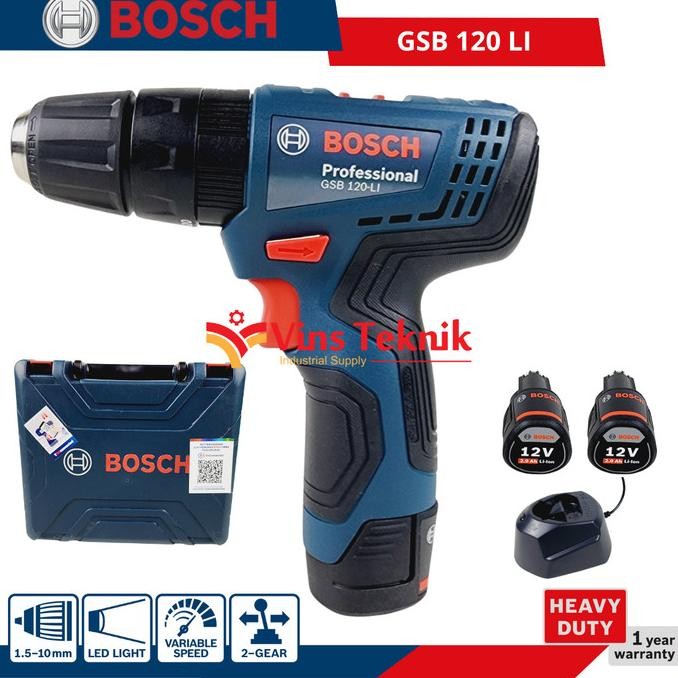 MESIN BOR BATERAI 12V CORDLESS IMPACT DRILL GSB120LI BOSCH GSB 120 LI  ORIGINAL DAN TERPERCAYA