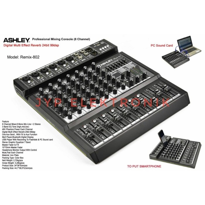 MIXER AUDIO ASHLEY REMIX 802 / REMIX802 / REMIX-802 (ORIGINAL)6ch,USB