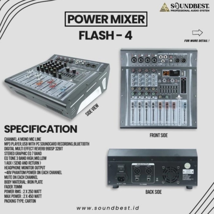 Power Mixer Soundbest Flash 4 Original 4 Channel Bluetooth4 CHANNEL