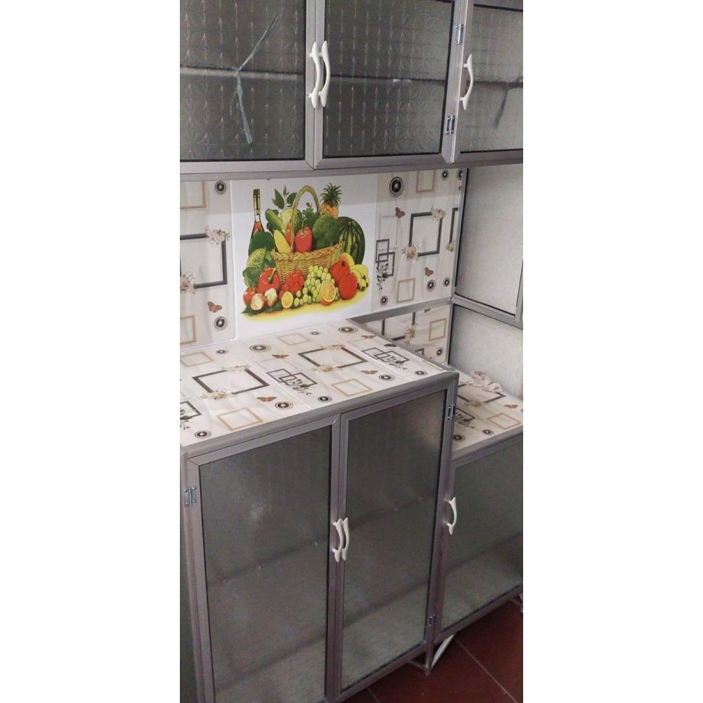 Lemari Piring Rak Piring Kaca 3 Pintu Alas Kerak Magic Seng Bogor