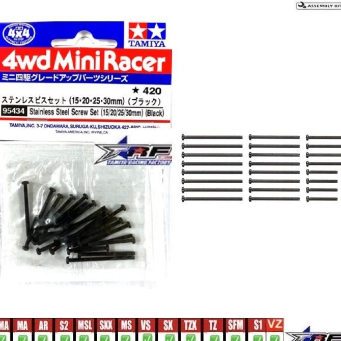 TAMIYA 95434 STAINLESS STEEL SCREW SET (15/20/25/30mm) (BLACK)