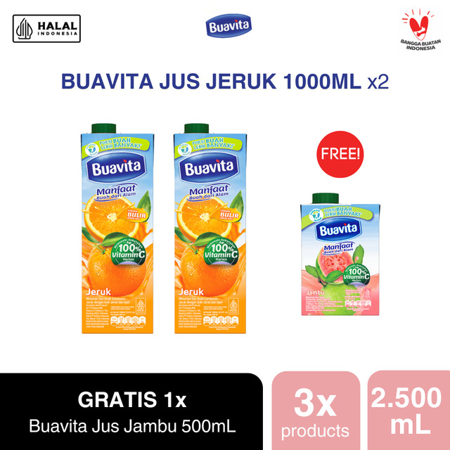 

Beli 2 Buavita Jeruk 1000ml GRATIS Buavita Jambu 500ml