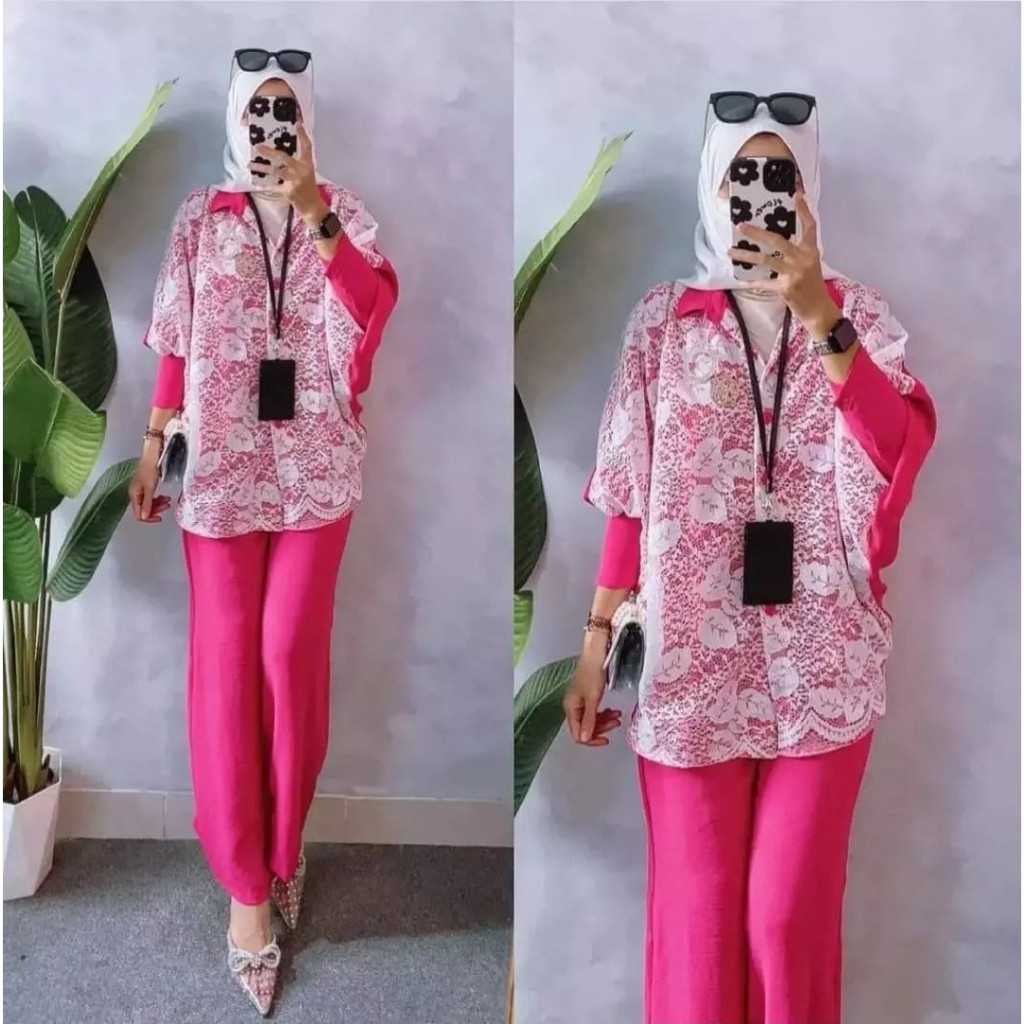 Setelan Wanita Oneset 1Set Kekinian 2024 Setcel Atasan Bawahan Pakaian 1Stel Celana One Set Hijab Bu