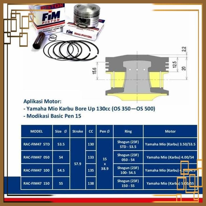 [PSS] PISTON KIT FIM 47 BORE UP MIO KARBU PIN 15 53 54 55