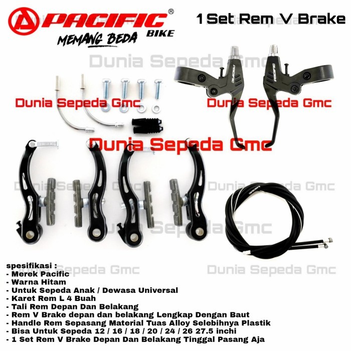 Ready rem v brake sepeda lipat MTB BMX 1 set depan belakang handle tali rem