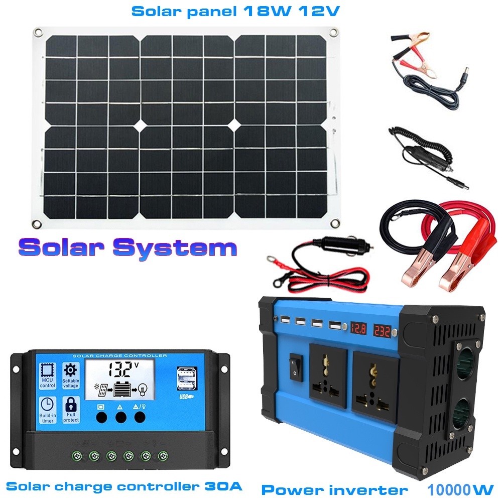 ❤️Inverter Surya Set❤️Sistem Tenaga Surya 10.000w Empat Panel USB+18W+Pengendali Pengisian Daya 30A 