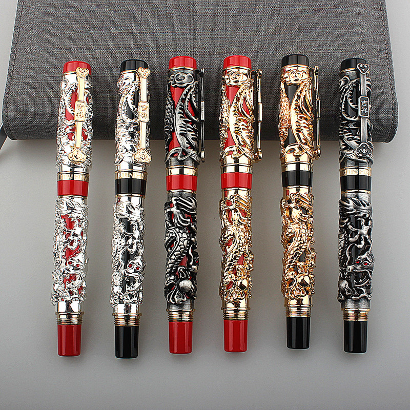 

Jinhao Dragon Phoenix Retro Mewah Fountain Pen, Ukiran Logam Ukiran Pena Berat, Pena Tinta Kantor Hitam Perak Mulia |8F670689|
