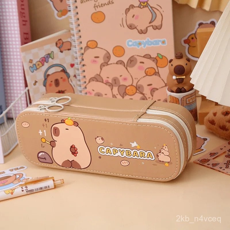 

Capybara Pencil Case Large Capacity 3-Layer Pencil Case School Kits Pencil Pouch Back To School Pencil Box Kawaii Stationery FBO1