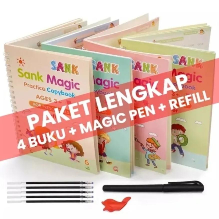 

Super Murah 1 Set Dapat 4 Buku Pena Magic Practice Book Belajar Alfabet Lukisan Aritmatika 8.8