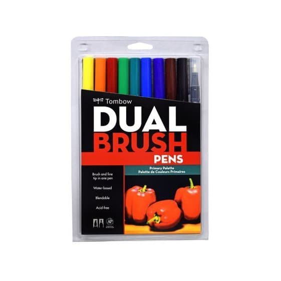 

Ba Tombow Dual Brush Pen Set 10 Colors Primary Palette Murah Hemat