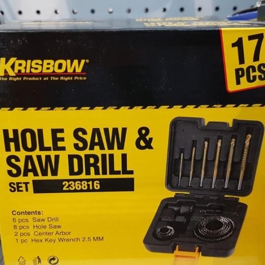 Krisbow Hole Saw Set / Krisbow Set Gergaji Bor & Mata Gergaji 17 Pcs