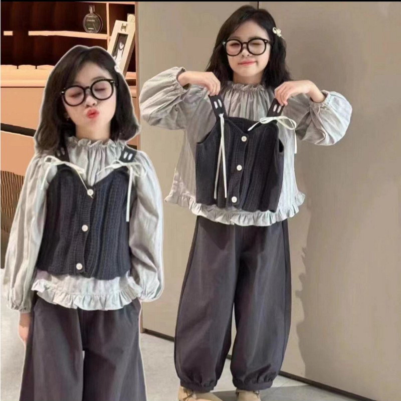 Kemeja Anak Perempuan, Rompi Kemeja Gaya Barat Anak Perempuan Sedang dan Besar Modis