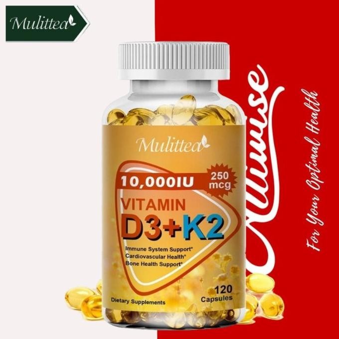 Mulittea 120pcs USA Vitamin D3 dengan vitamin K2 (mk7) Softgel untuk Meningkatkan Penyerapan Kalsium