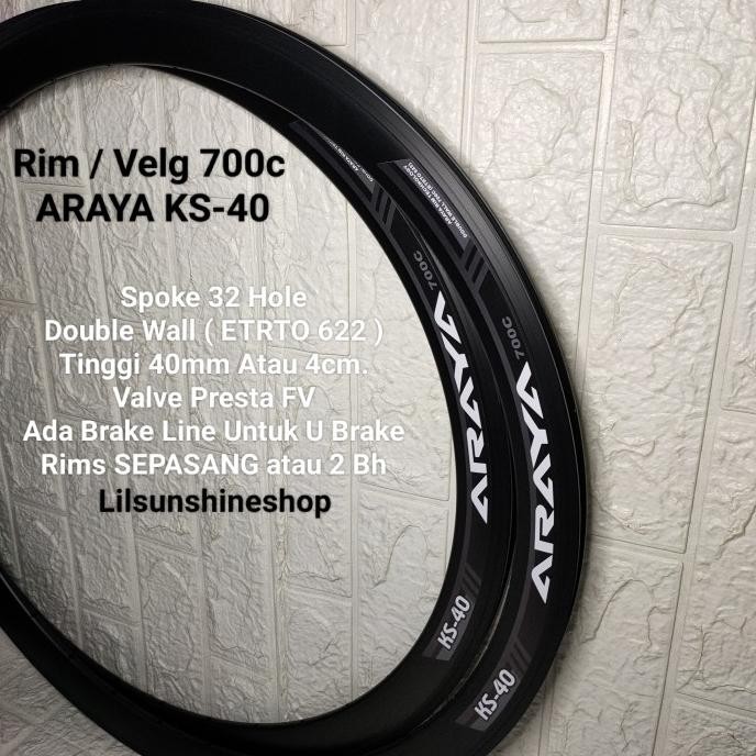 (LIL) RIM VELG 700 C 32 HOLE ARAYA KS-40 DOUBLE WALL TINGGI 4 CM SEPASANG