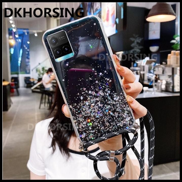 Case Vivo Y21 Y21S Tali Lanyard Motif Gliter Soft Case Casing Hp