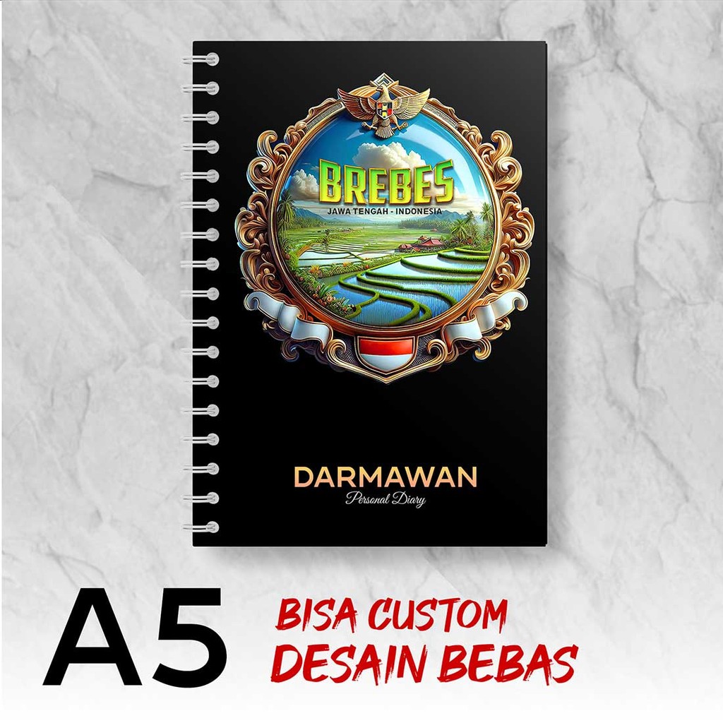 

Blocknote A5 Notebook Custom BREBES - JAWA TENGAH Desain Bebas - Spiral Kawat - BBSX2