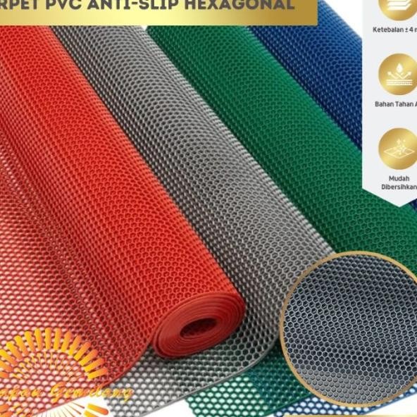 Keset Karpet Karet Pvc Anti Slip Kamar Mandi Wudhu Hexagon Meteran