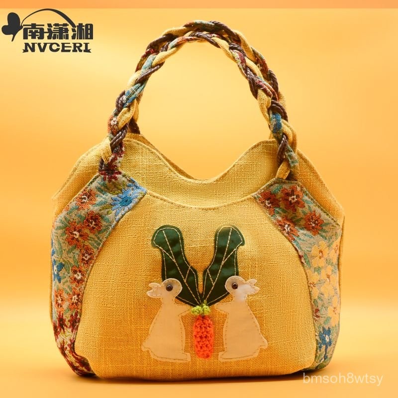 Tas Tangan Wanita Etnik, Baru, Tas Kanvas, Tas Kain, Tas Wanita Kasual Retro, Kanvas Seni Buatan Tan