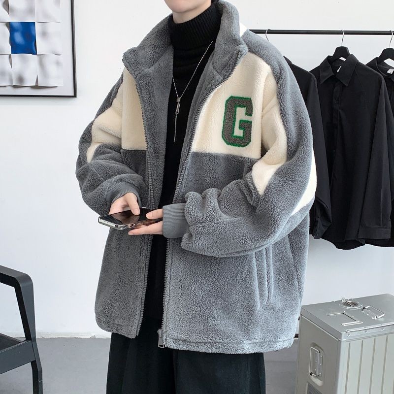 Mantel Tebal Wol Domba Mode untuk Pria/Jaket Mantel Kasual Baru Korea