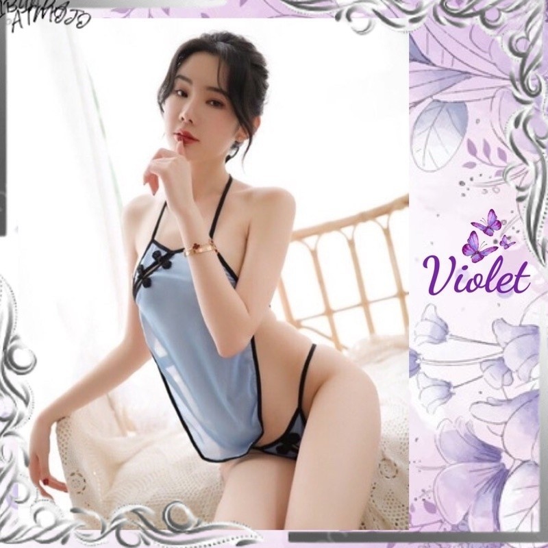 MURAH VIOLET LINGERIE SEXY SET PAKAIN DALAM BAJU TIDUR WANITA SEKSI TRADISIONAL CINA MODEL CHEONGSAM