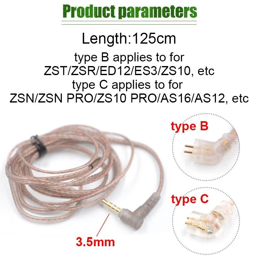 Earphone, Headphone, & Headset Kz Kabel ZSN PRO Original Pengganti Type B/C Copper Oxygen High Purit
