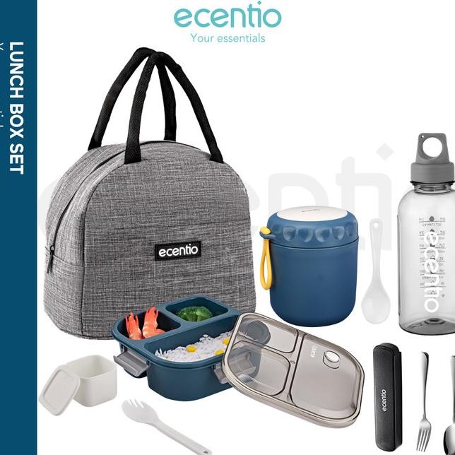 ECENTIO LUNCH BOX 5PCS SET KOTAK MAKAN JAR BOTOL MINUM SENDOK SET KOTAK MAKAN TEMPAT MAKAN KOTAK BEK