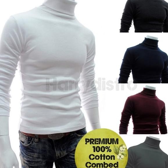 Kaos Polos Leher Turtlene Kaos Pria Korea Kaos Panjang Leher Tinggi