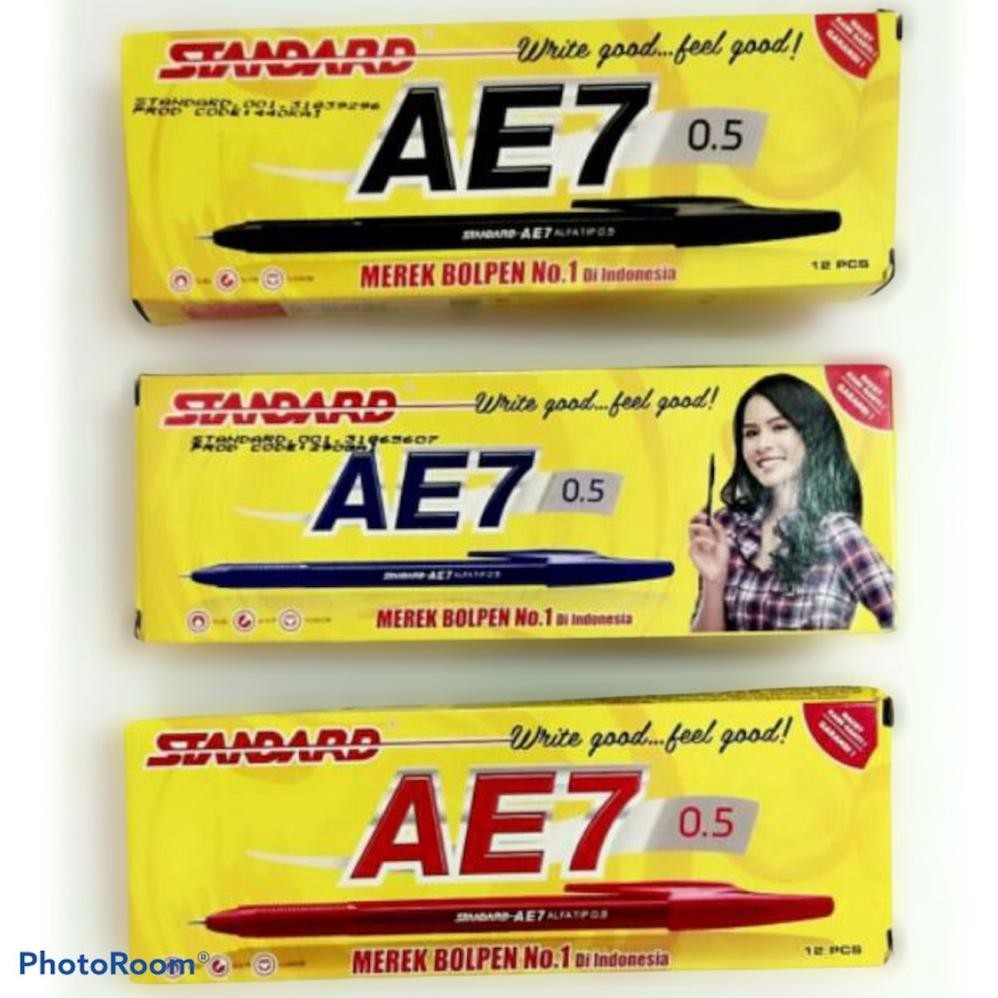 

qw-45 [1 Kotak] Pulpen Standard AE7 Hitam, Biru, Merah / Ball Pen / Pena 0.5mm Standard AE7 Termurah