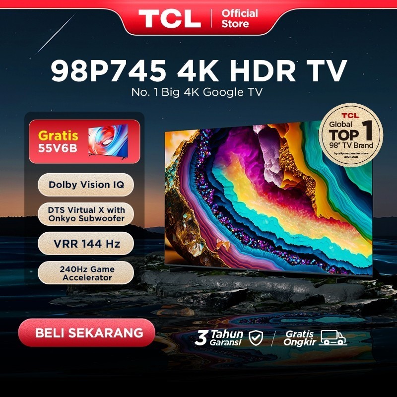 [Super Big 4K Google TV] TCL 98 Inch HDR 10+ Dolby Vision IQ - WCG - 144hz VRR - 240hz Game Accelera