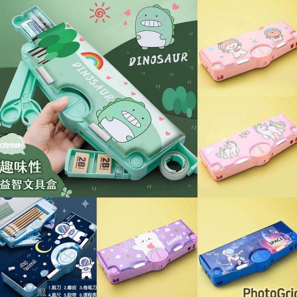 

hj-77 Kotak Pensil Mekanik Anak Sekolah Mekanik Multifungsi Serbaguna Fullset Penggaris Gunting Original Berkualitas