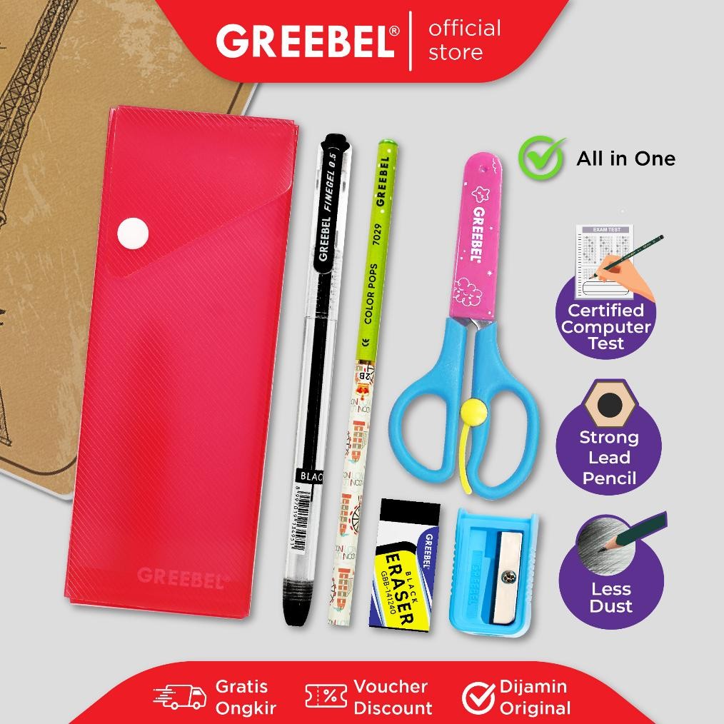 

ew-98 GREEBEL Tempat Pensil Lengkap Alat tulis Stationery Set (SET PENCIL CASE 202308-102) / Paket Alat Tulis Premium