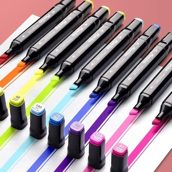 

gha-65 Aimilo Spidol Warna Warni 1 Set Sketch Marker 2 Tip Touch Marker 48/60/80 Warna Viral