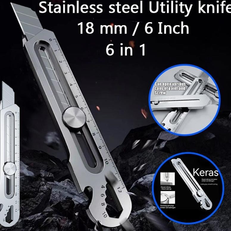 

NLD-1419 COD24 hours delivery 6in1 Pisau Cutter 18mm multifungsi Cutter pisau baja besar 10pc pisau set Cutter Pisau Pemotong Kertas Hemat