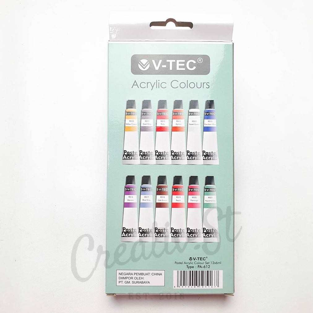 

tre-57 V-Tec Vtec Cat Acrylic 12 Warna Pastel Cat Akrilik Vtec Set Paint Sale